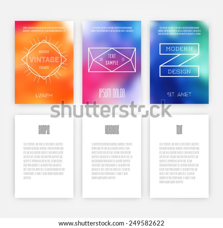 Hipster Geometric Typography. Set of Retro Style Flyer. Modern Poster Design with Star Burst, Ribbon and Blurred Background. 