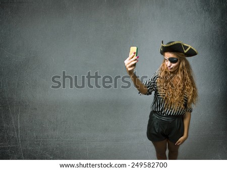 pirate take selfie with telephone