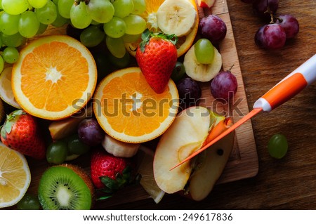 juicy fruits on a wooden board