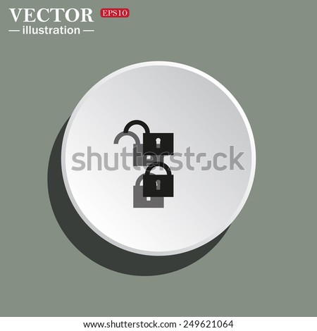 White circle on a green background with shadow. Open lock, vector, EPS 10