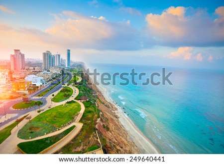 Panoramic view of Netanya city, Israel Royalty-Free Stock Photo #249640441