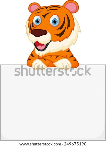 Cute tiger cartoon holding sign 