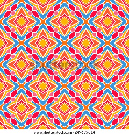 beautiful retro geometric pattern with orange and yellow stylized flowers