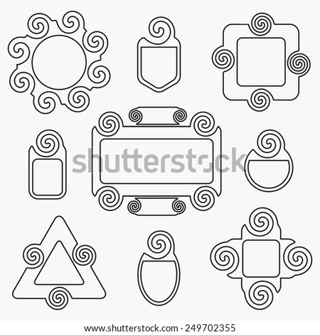Line spiral shapes tag and emblem design elements set