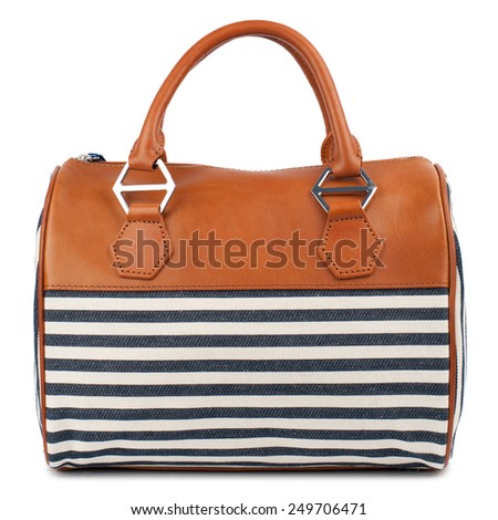 Striped handbag isolated on white background.
