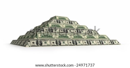 Dollar's financial pyramid, 3d render isolated on white with depth of field