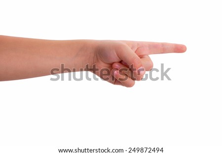 Baby index finger pointing isolated over white background