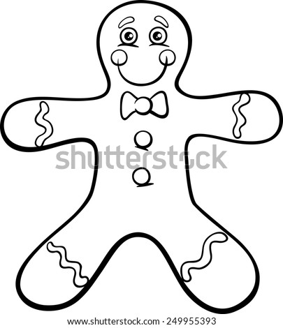 Black and White Cartoon Vector Illustration of Gingerbread Man Cookie Clip Art for Coloring Book