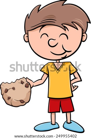 Cartoon Vector Illustration of Boy Eating Tasty Cookie