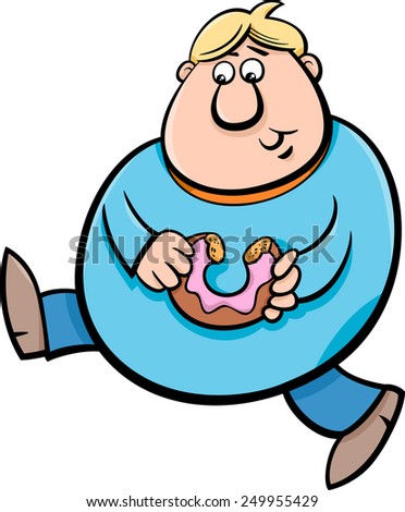 Cartoon Vector Illustration of Man Eating Donut Cake