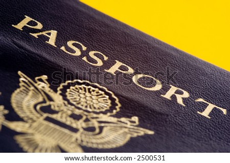 Passport of the United States of America on Yellow background