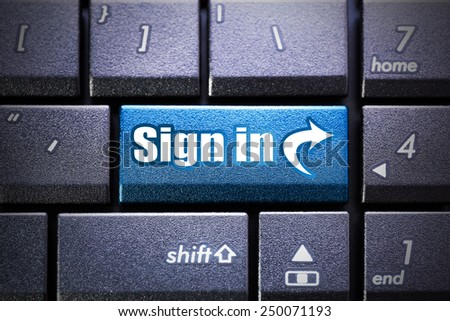 Sign in button on the computer keyboard