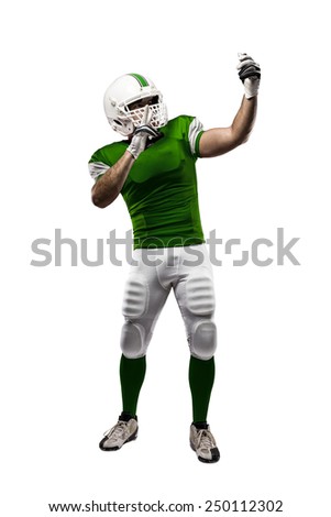 Football Player with a Green uniform making a selfie on a white background.
