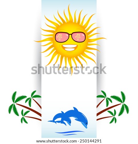 Travel agency vector logo design template. Beach, Sea, Horizon, Palms, Sun