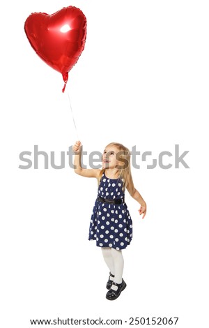 Girl with balloons in the form of a heart standing on white background
