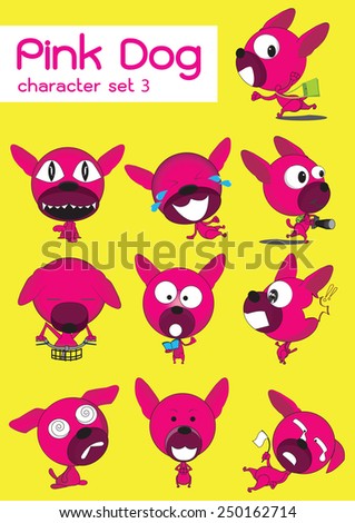 Pink dogs isolated on yellow background.