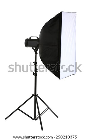 Studio flash with soft box isolated on white