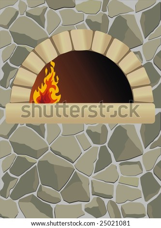 vector firewood oven   on stone wall