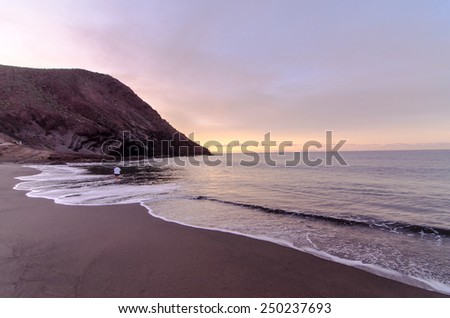 Beach and Wave at Sunrise Time in TenerifeCanary Islands Spain