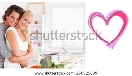 Young couple posing against heart