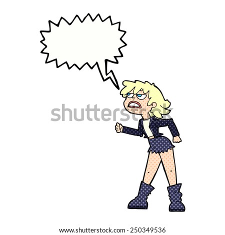 cartoon angry biker girl with speech bubble