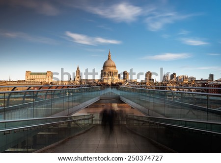 St Paul's Cathedral viewed from the Millennium bridge over river Thames, London, England.