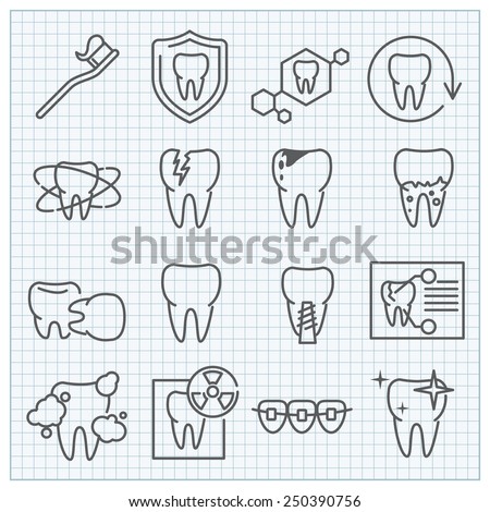 Vector medicine stomatology thin line icons set Royalty-Free Stock Photo #250390756