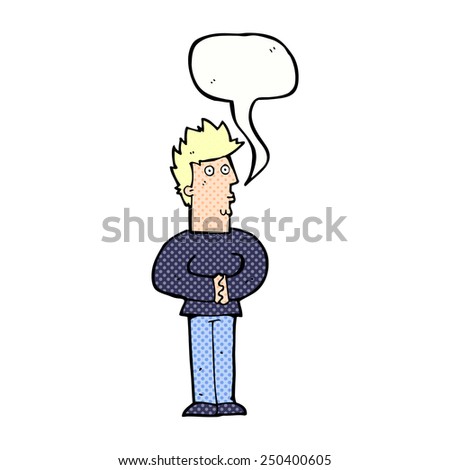 cartoon nervous man with speech bubble