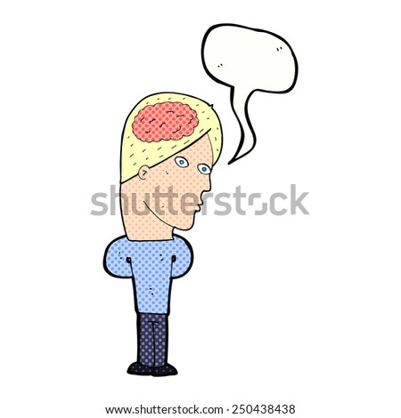 cartoon man with big brain with speech bubble