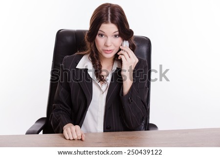happy business women call someone in white background