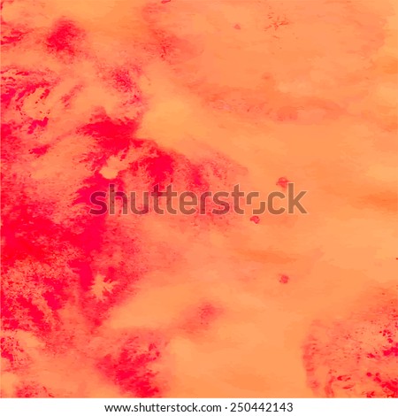 Vector abstract hand drawn watercolor background. Orange and red texture. Hand painting backdrop.