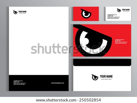 Template red black eyes business Card