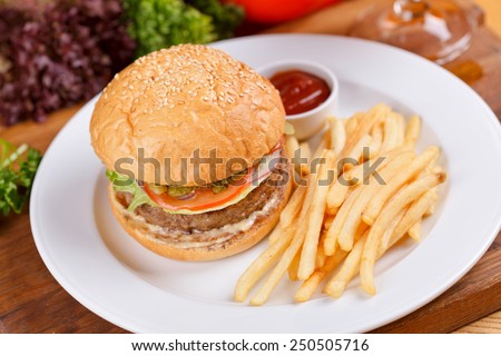 Hamburger with french fries
