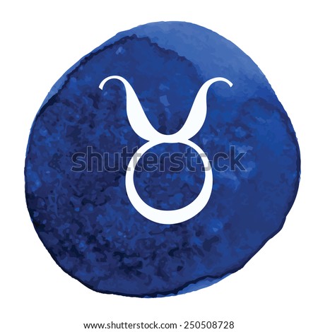 Zodiac signs icon on space watercolor background. Taurus