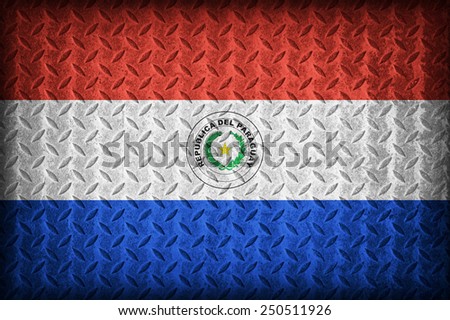 Paraguay flag pattern on the diamond metal plate texture ,vintage style
