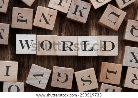 text of WORLD on cubes