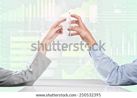 Close up of business people hands using mobile phone