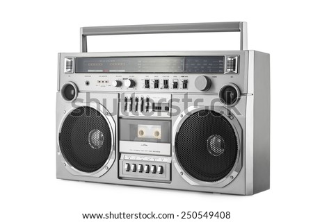 Retro ghetto blaster isolated on white with clipping path Royalty-Free Stock Photo #250549408