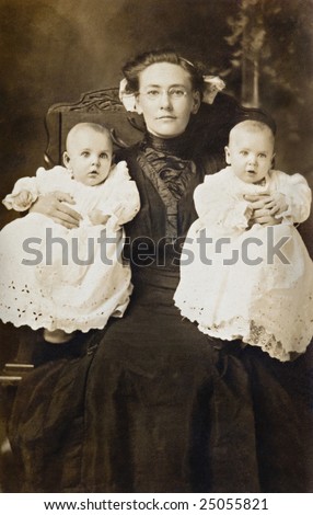 Mother and Twins Vintage Photograph