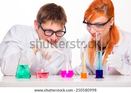 Students in chemistry lab doing reactions - studio shoot 