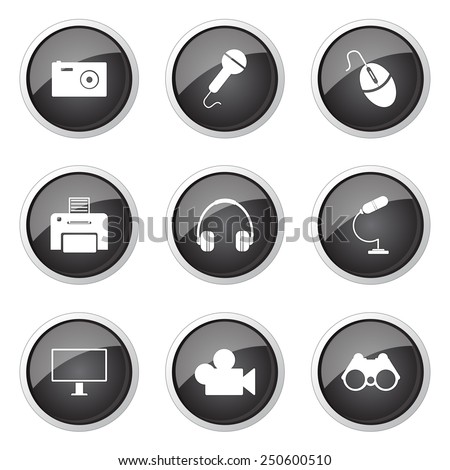 Electronic Equipment Black Vector Button Icon Design Set