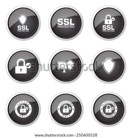 Protection Web Internet Black Vector Button Icon Design Set