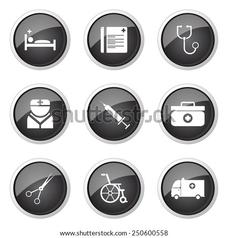 Hospital Health Black Vector Button Icon Design Set