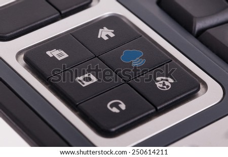 Buttons on a keyboard, selective focus on the middle right button - Cloud
