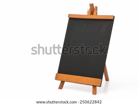 Blank chalkboard with wooden stand. Isolated on the white background.