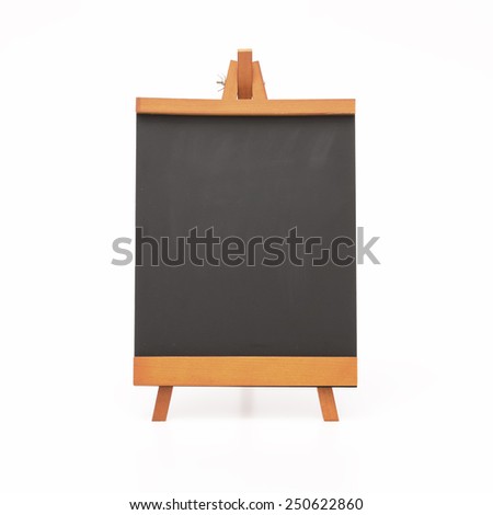 Blank chalkboard with wooden stand. Isolated on the white background.