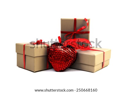 heart near a three boxes on a white background