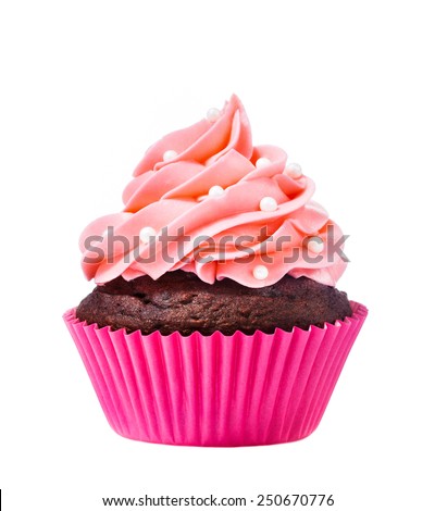A Pink Cupcake isolated on a white background. Royalty-Free Stock Photo #250670776