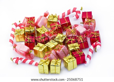 Beautiful holiday background with golden and red boxes