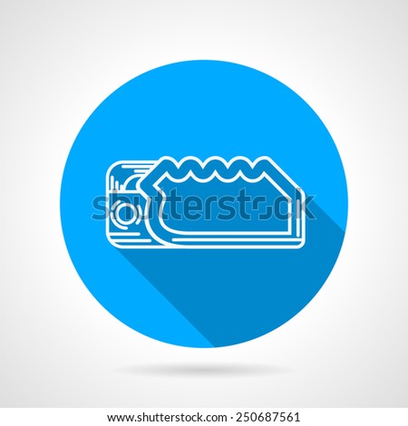 Round blue flat vector icon with white line climbing descender on gray background. Long shadow design.
